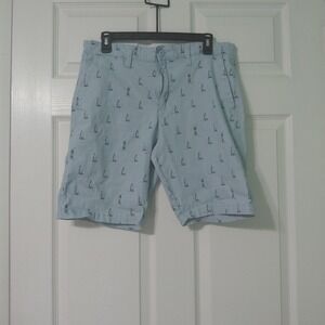 Rugby University Chino Shorts Men 34 Blue Sailboat Print Stretch Boating